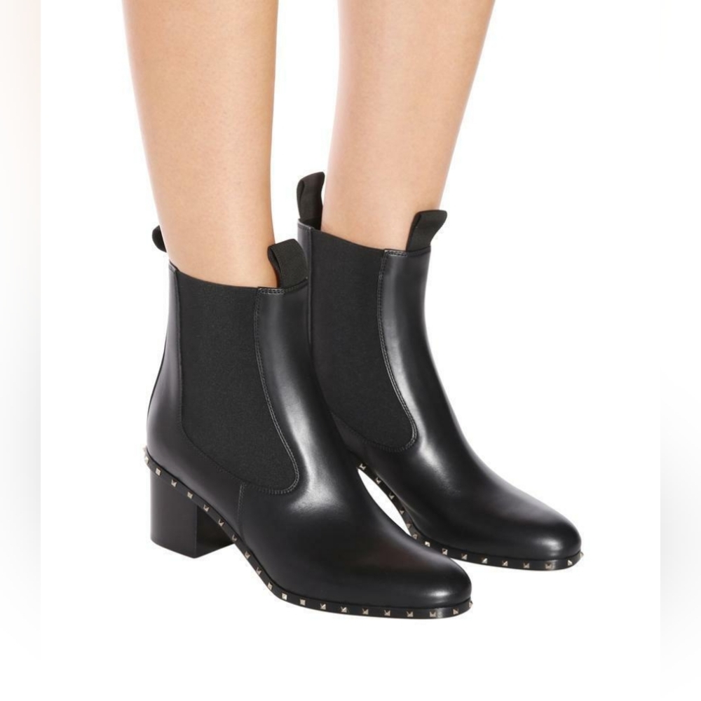 Black Studded Chelsea Ankle Boots - Women